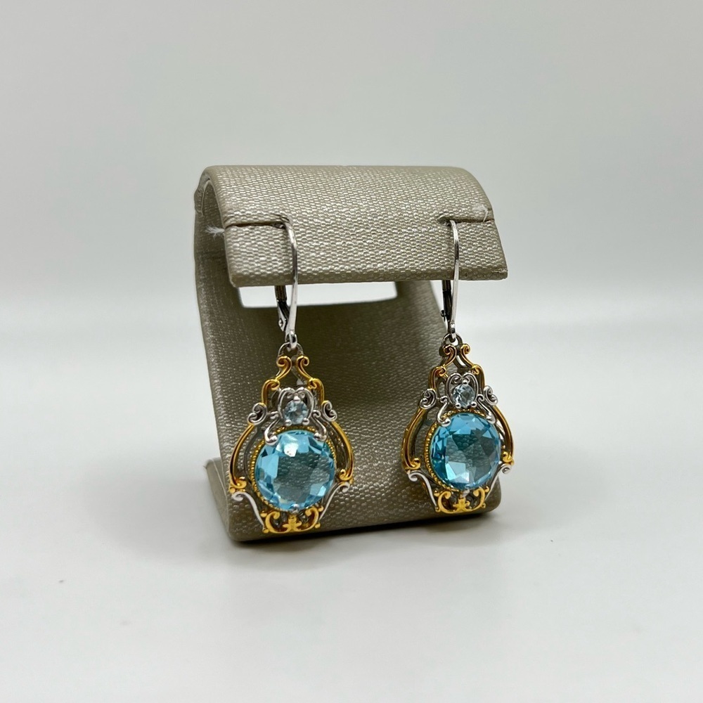 Gems en Vogue Aquamarine & 18K Accents 925 Dangle Earrings